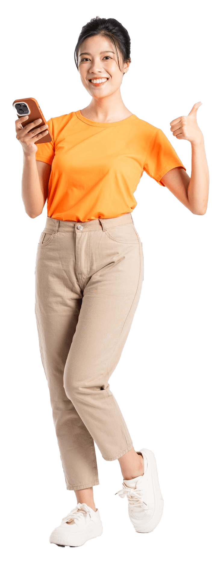 Person holding phone showing app interface